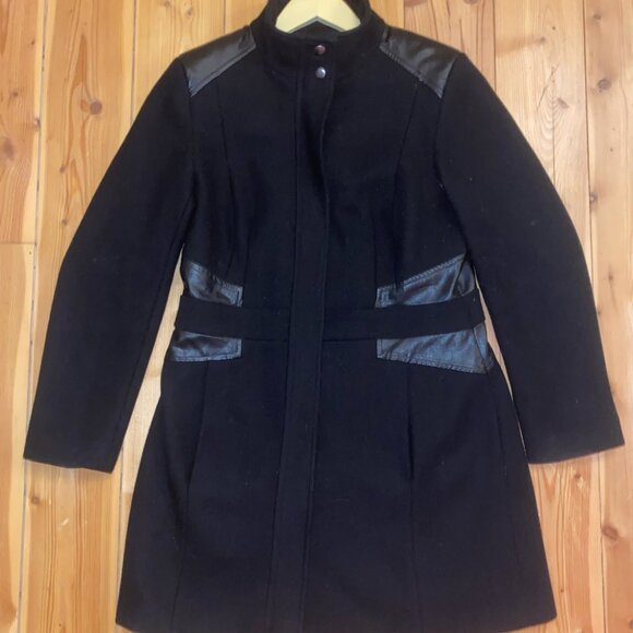 Black wool jacket with faux leather trim. - Picture 1 of 1